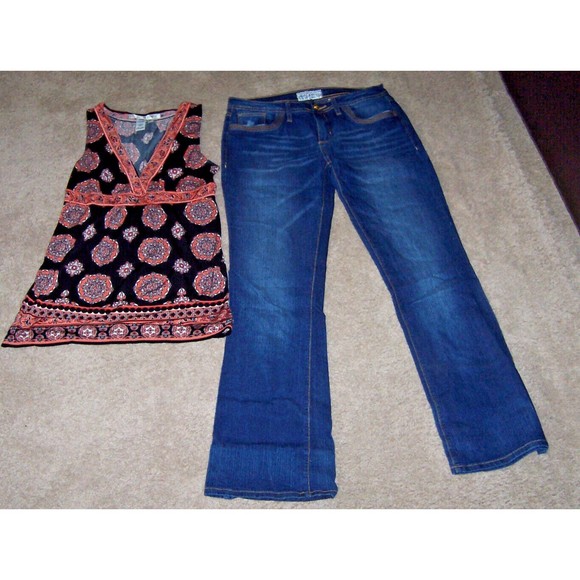 Outfit Lot PHAT Fashions Silver label 11 STRETCH blue jeans Max Studio M blouse - Picture 1 of 6